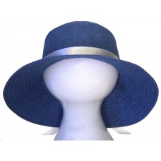"Denim Days"  Classic Blue Jean with White Sash Wide Brim Floppy Bucket Sun Hat  eb-59364136